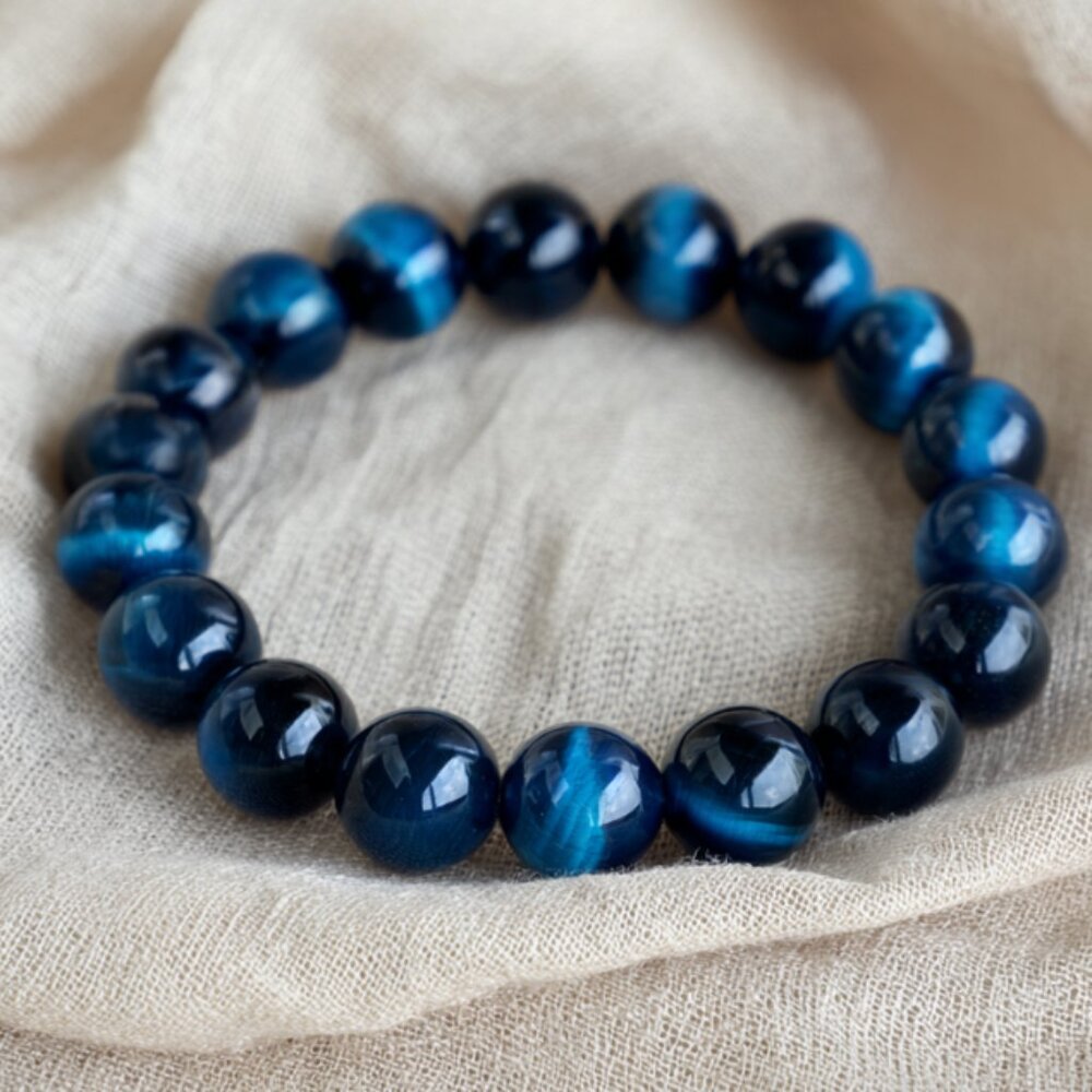 Blue Tiger's Eye Gemstone 10mm Beaded Stretch Bracelet Crystal Jewelry - Picture 4 of 8